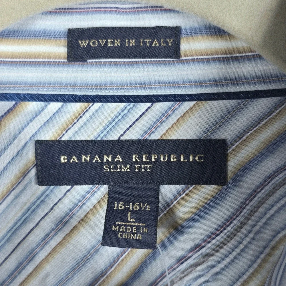 Banana Republic Slim Fit Striped Dress‎ Shirt Mens 16-16.5 L Woven in Italy NWT
